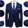 WULFUL Men’s Slim Fit Suit One Button 3-Piece Blazer Dress Business Wedding Party Jacket Vest & Pant