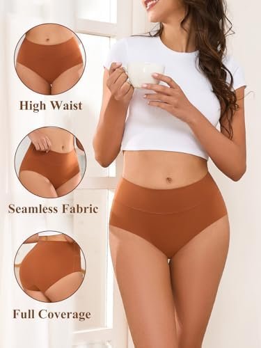Women's Seamless Underwear High Waisted Tummy Control No Show Panties Full Coverage Stretch Briefs 4 Pack