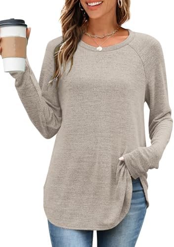 OFEEFAN Long Sleeve Shirts for Women Loose Fit Tunic Tops Dressy Casual Crew Neck Pullover Sweaters Fall Outfits Clothes 2025