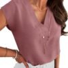 ANRABESS Women Tops Cap Sleeve Textured Dressy Casual V Neck Shirts 2025 Summer Business Work Blouses Outfits