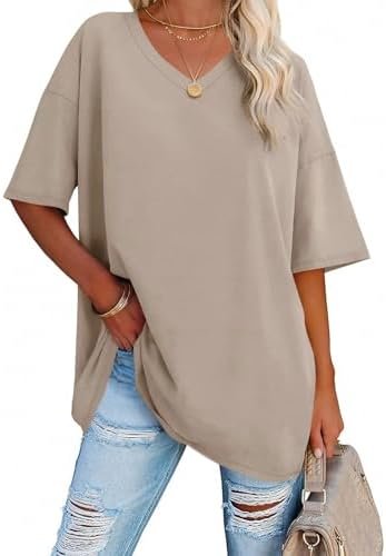 41d5QiLbWCL._AC_.jpg Ebifin Womens Oversized Tshirts V Neck Tee Shirts Half Sleeve Loose Fit T Shirt Cotton Tunic Tops 2025