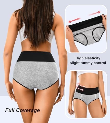 MISSWHO Cotton High Waisted Womens Underwear Soft Stretch Breathable Full Coverage Ladies Panties(Regular & Plus Size)