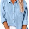 SMIDOW Womens Cotton Linen Button Down Shirt