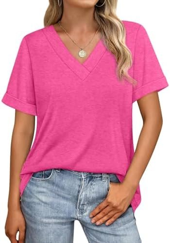 41dgVGPrvnL._AC_.jpg WIHOLL Womens Summer Tops Short Sleeve Basic Casual V Neck T Shirts Trendy Fashion 2025