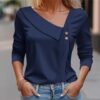 41dsXCKXhSL._AC_.jpg Asymmetric Tops for Women 2024 Trendy Casual Long Sleeve Shirts Fashion Tunic Tops V Neck Button Blouses Fall Clothes