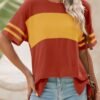 Angerella Womens Color Block Tops 2025 Summer Striped Short Sleeve T-Shirt Casual Crewneck Tunic Blouses Loose Fitted