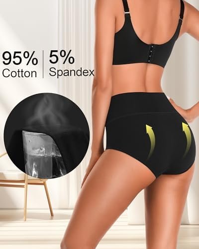 ASIMOON High Waisted Cotton Underwear for Women Plus Size Slight Tummy Control Full Coverage Panties Briefs Ladies Pack