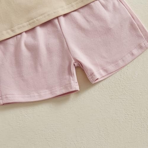 Toddler Baby Girl Summer Clothes Embroidered Letter Graphic Short Sleeve T-Shirt Shirts + Elastic Shorts Set