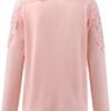 Generic Fall Shirts for Women 2024 Trendy Crew Neck Long Sleeves Blouses Tops Dressy Casual Lace Floral Shoulder Basic Shirt