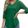 XIEERDUO 3/4 Length Sleeve Womens Tops V-Neck Lace Tunic Tops Business Casual Blouses 2025