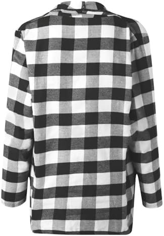 Flannel Plaid Shirt Women Trendy Plus Size Work Cardigan Long Sleeve Loose Buffalo Gingham Jacket Open Front Outfits