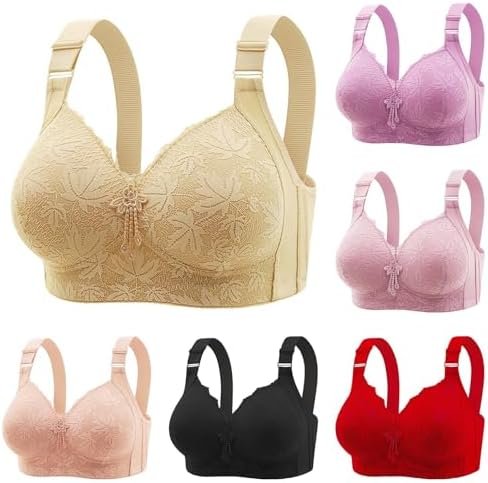 Daisy Bras for Older Women Front Closure Convenient Everyday Bras Mid Buttons Comfortable No Underwire Gathering Bras