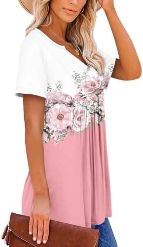 BETTE BOUTIK Womens Short Sleeve Tunics V Neck Button Down Shirts Blouse Tops Pullover S-3XL