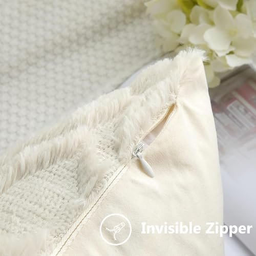 decorUhome Fall Throw Pillow Covers 18x18 Inch Set of 2, Soft Plush Decorative Faux Fur Beige Solid Couch Pillow Covers, Accent Farmhouse Neutral Square Euro Pillow Cases for Sofa Bed Living Room