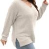 41gNjmQUIgL._AC_.jpg Gloria&Sarah Women's Casual Long Sleeve V Neck Lightweight Knitted Sweaters Loose Fit Plus Size Tunic Tops L-4XL