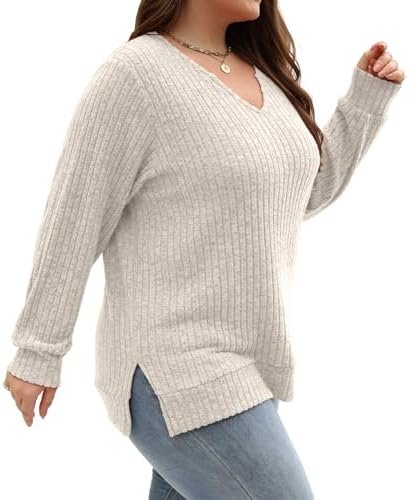 41gNjmQUIgL._AC_.jpg Gloria&Sarah Women's Casual Long Sleeve V Neck Lightweight Knitted Sweaters Loose Fit Plus Size Tunic Tops L-4XL