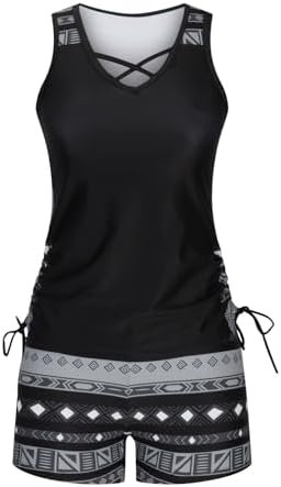 41gVPQhADL._AC_.jpg Tankini Swimsuits for Women Loose Fit Crewneck Blouson Swim Tank Top Shorts 2 Piece Bathing Suit Modest Sport Swimwear