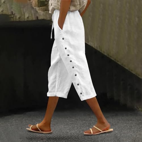 41gZkHDkztL._AC_.jpg Striped Linen Pants Women Linen Capri Pants Lightweight Spring Summer Pants for Women 2025 Ladies Pinstripe Pants