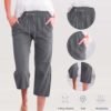 Capri Pants for Women Casual Summer Cotton Linen Capris Drawstring Elastic High Waist Pants Wide Leg Cropped Trouser 2025 New