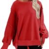 SMIDOW Womens Oversized Crewneck Sweatshirts Hoodies Fall 2023 Fashion Warm Y2k Clothes Casual Slit Sloucthy Pullover Tops