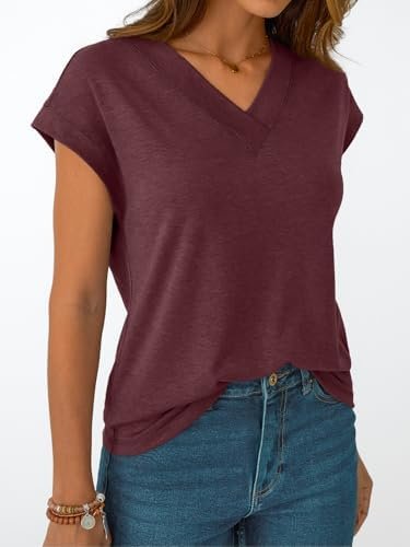 AUTOMET Womens Cap Short Sleeve T Shirts Summer Tops 2025 V Neck Dressy Casual Fashion Clothes Vacation Outfits