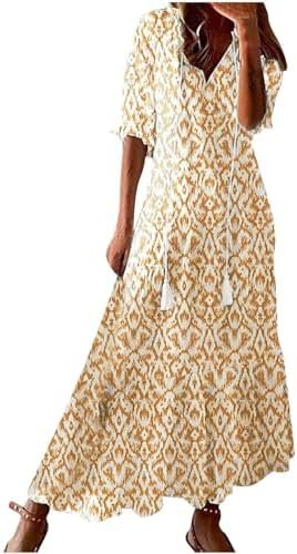 41hgfvZ-fmL._AC_.jpg Womens Summer Dresses Short Sleeve Boho Graphic Print Maxi Dresses Loose Casual Flowy Beach Sundresses