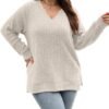 41huULZr6HL._AC_.jpg Gloria&Sarah Women's Casual Long Sleeve V Neck Lightweight Knitted Sweaters Loose Fit Plus Size Tunic Tops L-4XL