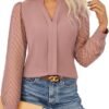 41iJpUVTw2L._AC_.jpg GRACE KARIN Women Business Casual Tops Sheer Lace Long Sleeve Blouses Work Office Pleated V Neck Shirt Fall Formal Outfits