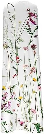 Women's Summer Design Casual Dress Sleeveless V-Neck Dress with Pockets Loose Flowy Swing Pleated Long Beach Dress