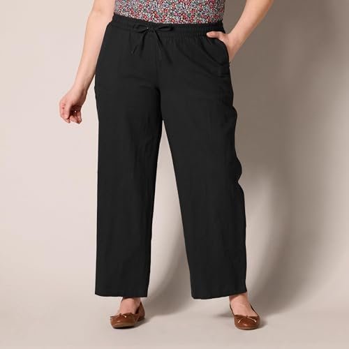 Amazon Essentials Women's Linen Blend Drawstring Relaxed Fit Wide Leg Pant (Available in Plus Size)