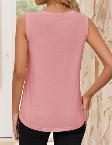 ZESICA Women's Summer Pleated Tank Top Sleeveless Crewneck Business Casual Loose Tops Shirts 2025 Fashion Clothes Outfits