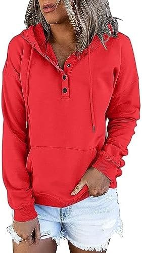 41k-c5gPV5L._AC_.jpg LRMQS Womens Hoodies with Kangaroo Pocket Solid Color Loose Half Button Pullover Hoodie 2023 Fall Sweatshirts Clothing