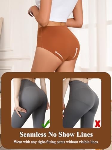 Women's Seamless Underwear High Waisted Tummy Control No Show Panties Full Coverage Stretch Briefs 4 Pack