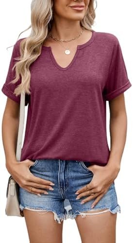 41kb9wYBzUL._AC_.jpg 2025 Womens Summer Tops Short Sleeve V-Neck T Shirts Casual Basic Tees Trendy Clothes