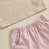 Toddler Baby Girl Summer Clothes Embroidered Letter Graphic Short Sleeve T-Shirt Shirts + Elastic Shorts Set