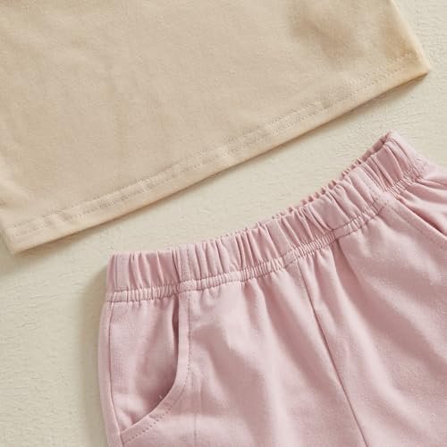 Toddler Baby Girl Summer Clothes Embroidered Letter Graphic Short Sleeve T-Shirt Shirts + Elastic Shorts Set
