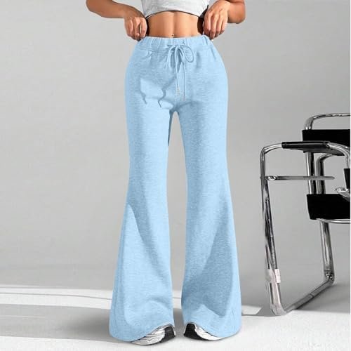 41lHTmAy3L._AC_.jpg Baggy Flare Sweatpants Women Cotton Drawstring High Waisted Yoga Pants with Pockets Y2k Casual Flowy Wide Leg Pants