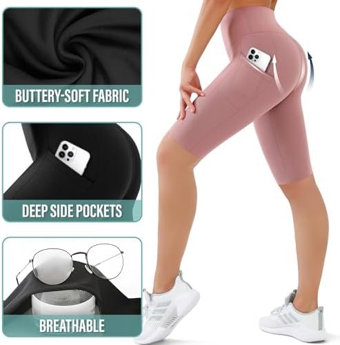 SUNCLOVE 3 Pack Biker Shorts for Women Tummy Control Workout Yoga Gym Running Shorts with Pockets