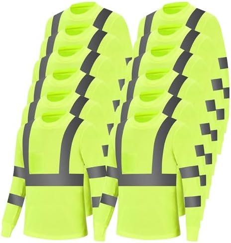 Hi Vis Long Sleeve T Shirts Bulk Safety Fit Work Shirts Construction Shirts for Men 12pcs