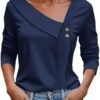 41mMoahIopL._AC_.jpg Asymmetric Tops for Women 2024 Trendy Casual Long Sleeve Shirts Fashion Tunic Tops V Neck Button Blouses Fall Clothes