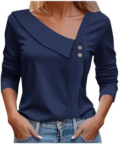 41mMoahIopL._AC_.jpg Asymmetric Tops for Women 2024 Trendy Casual Long Sleeve Shirts Fashion Tunic Tops V Neck Button Blouses Fall Clothes