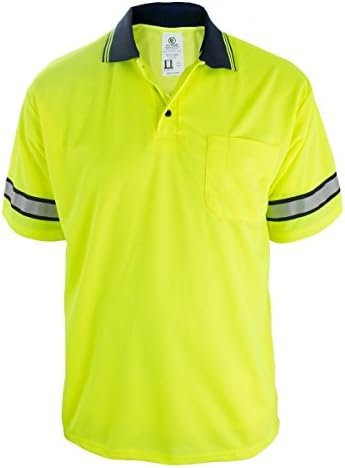 First Class Men's High Visibility Regular Fit Security and Plain Polo Shirt with Reflective Stripes Yellow/Lime ANSI