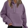 Women's Half Zip Up Hoodie Long Sleeve Hooded Sweatshirt Solid Color Oversized Sweatshirt Casual Sweaters for Trendy