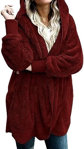 41nIWD3RK5L._AC_.jpg Women 2023 Fall Winter Fleece Jackets Oversized Long Sleeve Open Front Hooded Sherpa Cardigan Warm Fuzzy Coat Outwear