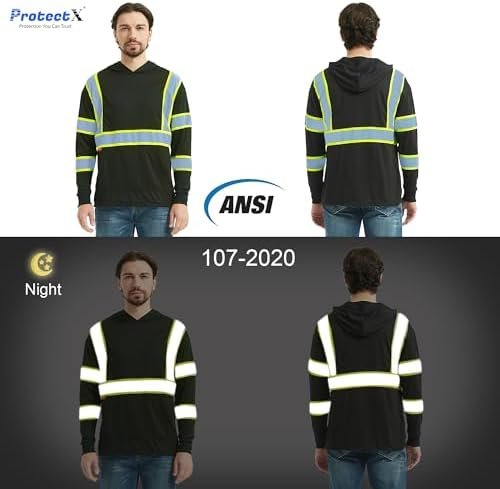 41nQ3B7vC2L._AC_.jpg ProtectX Men's High Visibility Heavy Duty Long Sleeve Reflective Safety T-Shirts for Construction, Class 2-3 Type R