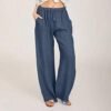 Linen Pants Women 2025 Summer Beach Lounge Palazzo Trousers Loose Elastic Plus Size Drawstring with Pockets Pants