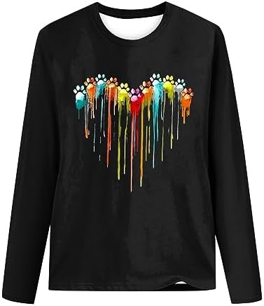 41naYeMMdDL._AC_.jpg Dog Paw Love Heart Print T-Shirt for Women Long Sleeve Cute Graphic Tees Tops Crewneck Shirts