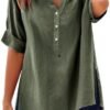 41oczPTH5QL._AC_.jpg Linen Shirts for Women 2025 Summer Cotton Button Down Short Sleeve Blouses Casual Oversized Solid Color Tunic Tops