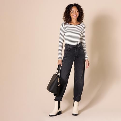 Amazon Essentials Women's Scoop Back Long Sleeve Slim-Fit Rib-Knit T-Shirt, Pack of 2