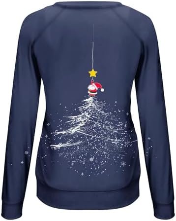 Womens Christmas Tree Graphic Sweatshirts Plus Size Crewneck Long Sleeve Pullover Casual Cute Funny Xmas Holiday Tops